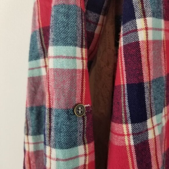 ALTAR'D State‎ Shirt Womens Medium Plaid Flannel Lace Oversized Roll Tab Sleeve - Picture 7 of 10